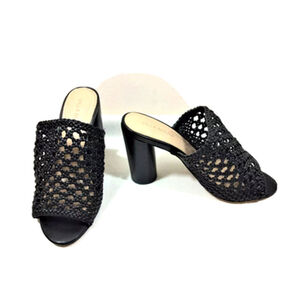 Villa Rouge Black Faux Leather "Pattie" Woven Mules Heels Size 5.5 w/Box